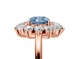 Rose gold Fancy Blue Cushion Cut Diamond Floral Double Halo Engagement Ring with Prong Setting_29