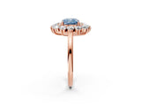 Rose gold Fancy Blue Cushion Cut Diamond Floral Double Halo Engagement Ring with Prong Setting_62
