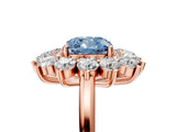 Rose gold Fancy Blue Cushion Cut Diamond Floral Double Halo Engagement Ring with Prong Setting_65