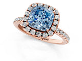 Rose gold Fancy Blue Cushion  Cut Diamond Floral Halo Engagement Ring with Pavé Band and Prong Setting_38