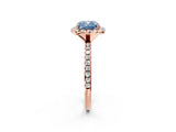 Rose gold Fancy Blue Cushion  Cut Diamond Floral Halo Engagement Ring with Pavé Band and Prong Setting_39