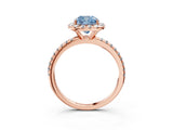 Rose gold Fancy Blue Cushion  Cut Diamond Floral Halo Engagement Ring with Pavé Band and Prong Setting_40