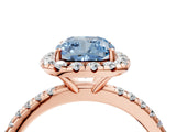 Rose gold Fancy Blue Cushion  Cut Diamond Floral Halo Engagement Ring with Pavé Band and Prong Setting_41