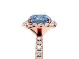 Rose gold Fancy Blue Cushion  Cut Diamond Floral Halo Engagement Ring with Pavé Band and Prong Setting_42