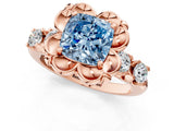 Rose gold Fancy Blue Cushion  Cut Diamond Floral Halo Engagement Ring with Shared Prong Setting 2