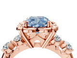 Rose gold Fancy Blue Cushion  Cut Diamond Floral Halo Engagement Ring with Shared Prong Setting 5