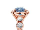 Rose gold Fancy Blue Cushion  Cut Diamond Floral Halo Engagement Ring with Shared Prong Setting