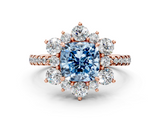 Rose gold Fancy Blue Cushion  Cut Diamond Floral Halo Pave Band with Prong Setting_37