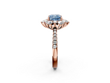 Rose gold Fancy Blue Cushion  Cut Diamond Floral Halo Pave Band with Prong Setting_39