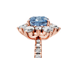Rose gold Fancy Blue Cushion  Cut Diamond Floral Halo Pave Band with Prong Setting_42