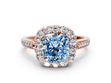Rose gold Fancy Blue Cushion Cut Diamond Floral Halo Ring with Pavé Band and Prong Setting_3