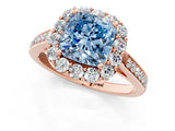 Rose gold Fancy Blue Cushion Cut Diamond Floral Halo Ring with Pavé Band and Prong Setting_4