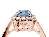 Rose gold Fancy Blue Cushion Cut Diamond Floral Halo Ring with Pavé Band and Prong Setting_7