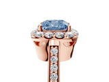 Rose gold Fancy Blue Cushion Cut Diamond Floral Halo Ring with Pavé Band and Prong Setting_8