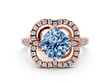 Rose gold Fancy Blue Cushion Cut Diamond Floral Halo Split Shank Prong Setting Ring