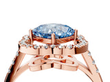 Rose gold Fancy Blue Cushion Cut Diamond Floral Halo Split Shank Prong Setting Ring_4
