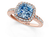 Rose gold Fancy Blue Cushion Cut Diamond Halo Engagement Ring with Pavé Band and Prong Setting_28