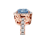 Rose gold Fancy Blue Cushion Cut Diamond Halo Engagement Ring with Pavé Band and Prong Setting_32