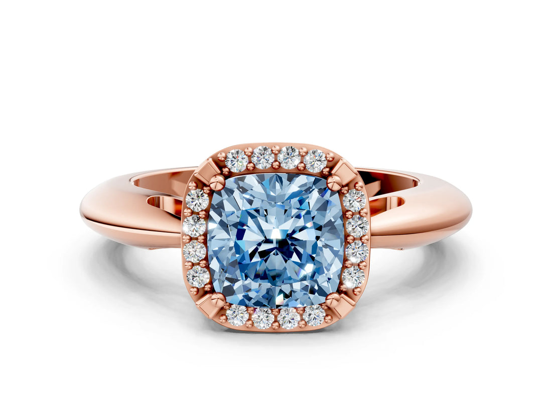 Rose gold Fancy Blue Cushion  Cut Diamond Halo Engagement Ring with Split Shank and Four-Prong Setting_105