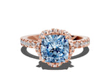 Rose gold Fancy Blue Cushion Cut Diamond Halo Pave Band with Four-Prong Setting_3