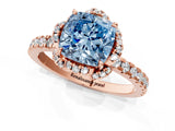 Rose gold Fancy Blue Cushion Cut Diamond Halo Pave Band with Four-Prong Setting_4