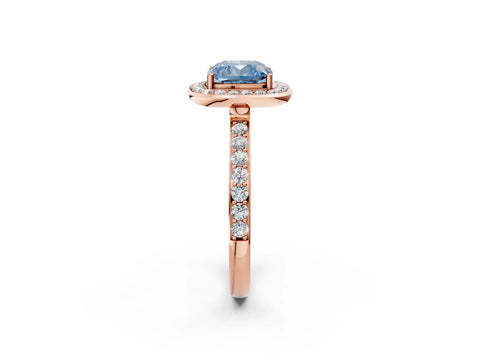 Rose gold Fancy Blue Cushion Cut Diamond Halo Ring with Bezel Frame and Pavé Band_2