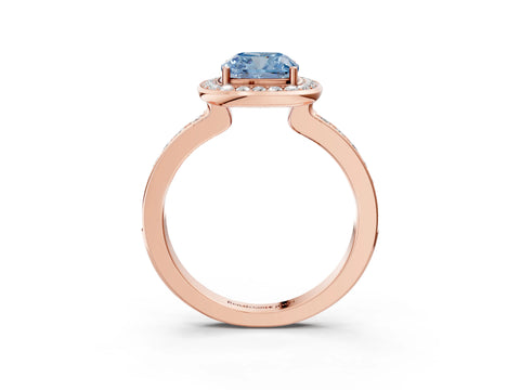 Rose gold Fancy Blue Cushion Cut Diamond Halo Ring with Bezel Frame and Pavé Band_3