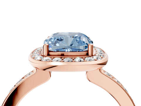 Rose gold Fancy Blue Cushion Cut Diamond Halo Ring with Bezel Frame and Pavé Band_4