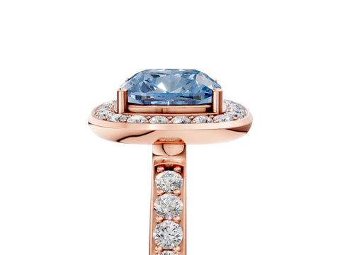 Rose gold Fancy Blue Cushion Cut Diamond Halo Ring with Bezel Frame and Pavé Band_5