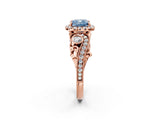 Rose gold Fancy Blue Cushion Cut Diamond Halo Ring with Milgrain Pavé Band and Four-Prong Setting_55