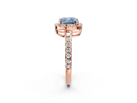Rose gold Fancy Blue Cushion Cut Diamond Halo Ring with Pavé Band and Four-Prong Setting_2