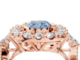 Rose gold Fancy Blue Cushion Cut Diamond Halo Ring with Pavé Band and Four-Prong Setting_45