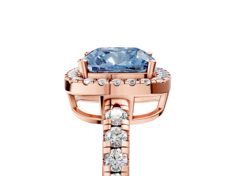Rose gold Fancy Blue Cushion Cut Diamond Halo Ring with Pavé Band and Four-Prong Setting_5