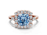 Rose gold Fancy Blue Cushion Cut Diamond Halo Ring with Pear Side Stones and Prong Setting_50