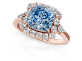 Rose gold Fancy Blue Cushion Cut Diamond Halo Ring with Pear Side Stones and Prong Setting_51