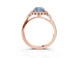 Rose gold Fancy Blue Cushion Cut Diamond Halo Ring with Pear Side Stones and Prong Setting_53
