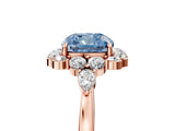 Rose gold Fancy Blue Cushion Cut Diamond Halo Ring with Pear Side Stones and Prong Setting_55