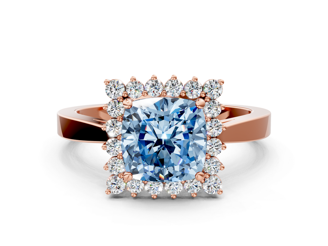 Rose gold Fancy Blue Cushion  Cut Diamond Halo Ring with Round Brilliant Halo and Solitaire Band_88
