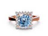 Rose gold Fancy Blue Cushion  Cut Diamond Halo Ring with Round Brilliant Halo and Solitaire Band_88