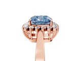 Rose gold Fancy Blue Cushion  Cut Diamond Halo Ring with Round Brilliant Halo and Solitaire Band_93