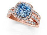 Rose gold Fancy Blue Cushion Cut Diamond Halo Ring with Round Split Shank and Prong Setting_37