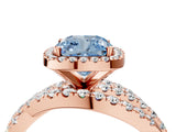 Rose gold Fancy Blue Cushion Cut Diamond Halo Ring with Round Split Shank and Prong Setting_40