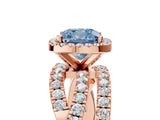 Rose gold Fancy Blue Cushion Cut Diamond Halo Ring with Round Split Shank and Prong Setting_41