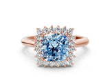 Rose gold Fancy Blue Cushion  Cut Diamond Halo Ring with Solitaire Band and Prong Setting_53