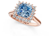 Rose gold Fancy Blue Cushion  Cut Diamond Halo Ring with Solitaire Band and Prong Setting_54