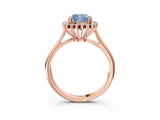 Rose gold Fancy Blue Cushion  Cut Diamond Halo Ring with Solitaire Band and Prong Setting_56