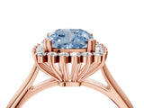Rose gold Fancy Blue Cushion  Cut Diamond Halo Ring with Solitaire Band and Prong Setting_57