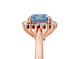 Rose gold Fancy Blue Cushion  Cut Diamond Halo Ring with Solitaire Band and Prong Setting_58