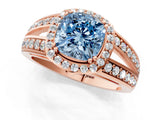Rose gold Fancy Blue Cushion Cut Diamond Halo Ring with Split Shank Pavé Band and Four-Prong Setting_1