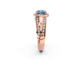 Rose gold Fancy Blue Cushion Cut Diamond Halo Ring with Split Shank Pavé Band and Four-Prong Setting_2